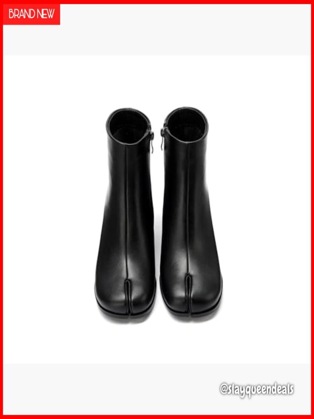 Faux Leather Tabi Ankle Boots Chunky Low Heel Side Zipper Booties - Picture 4 of 7